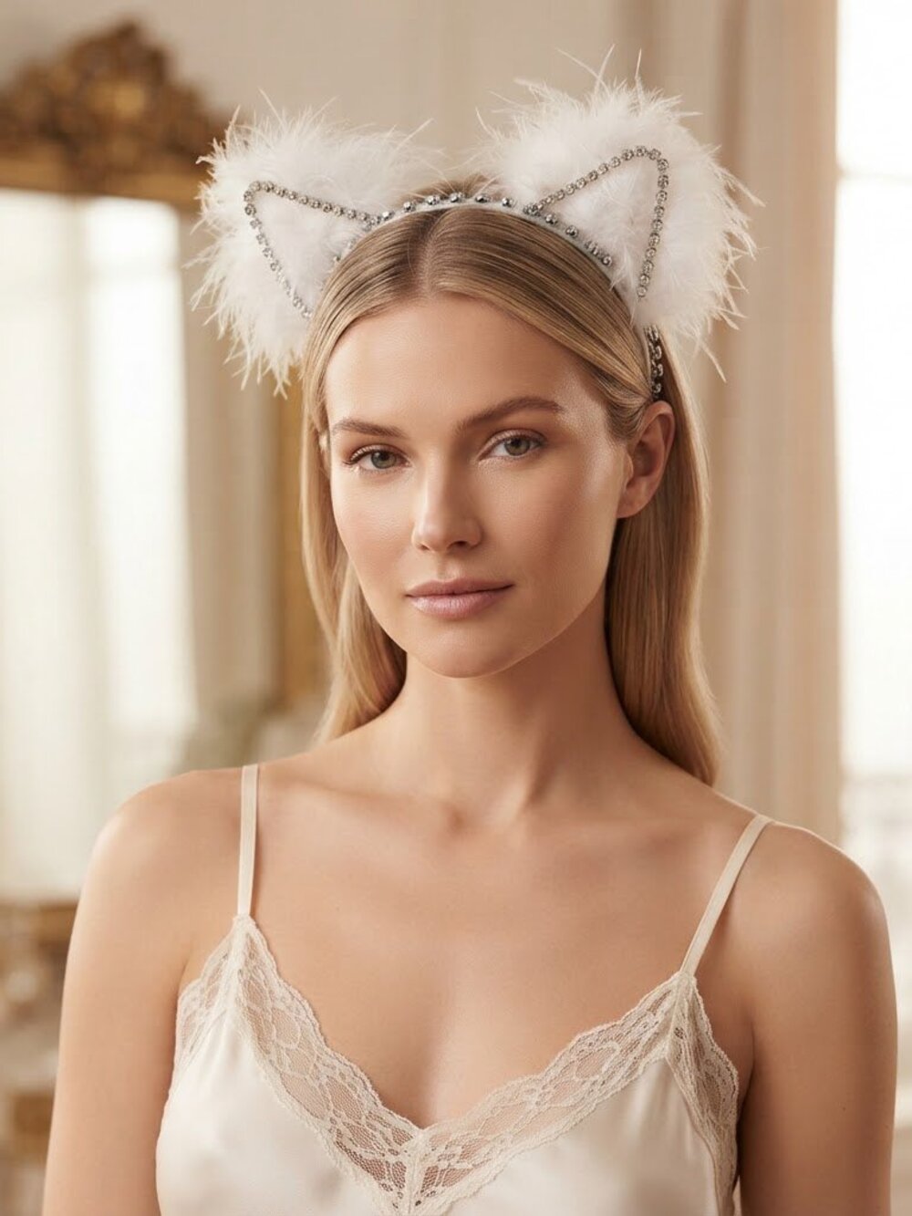 VS White Feather Cat Ear‎ Headband One Size